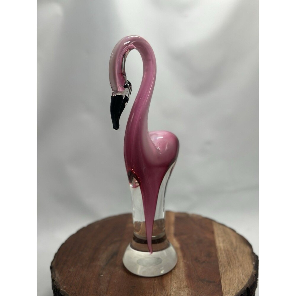 Art Glass Sculpture Pink Swirl Modern Flamingo Decor Murano Style Sommerso